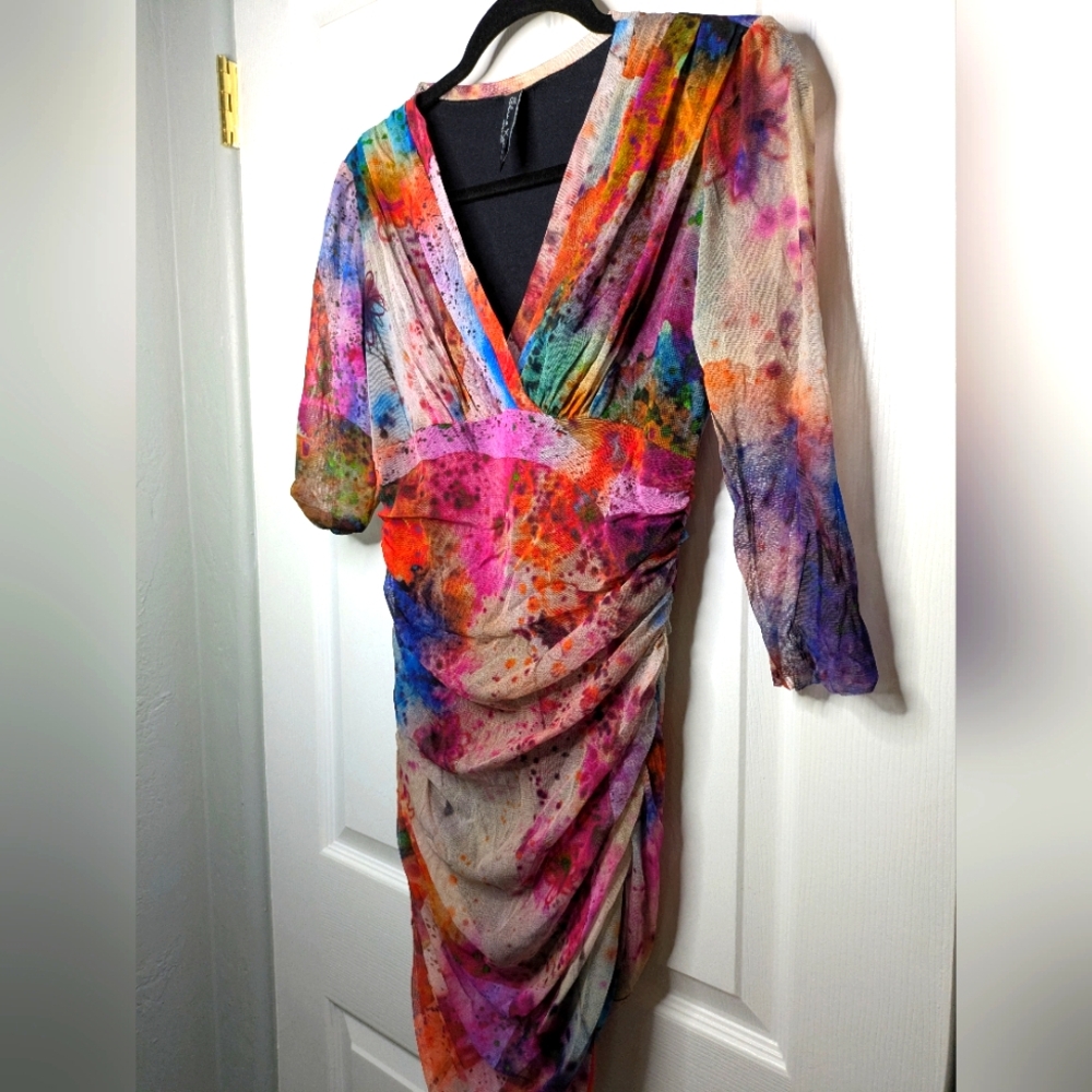 Abstract Watercolor Print Mini Dress - Multicolor